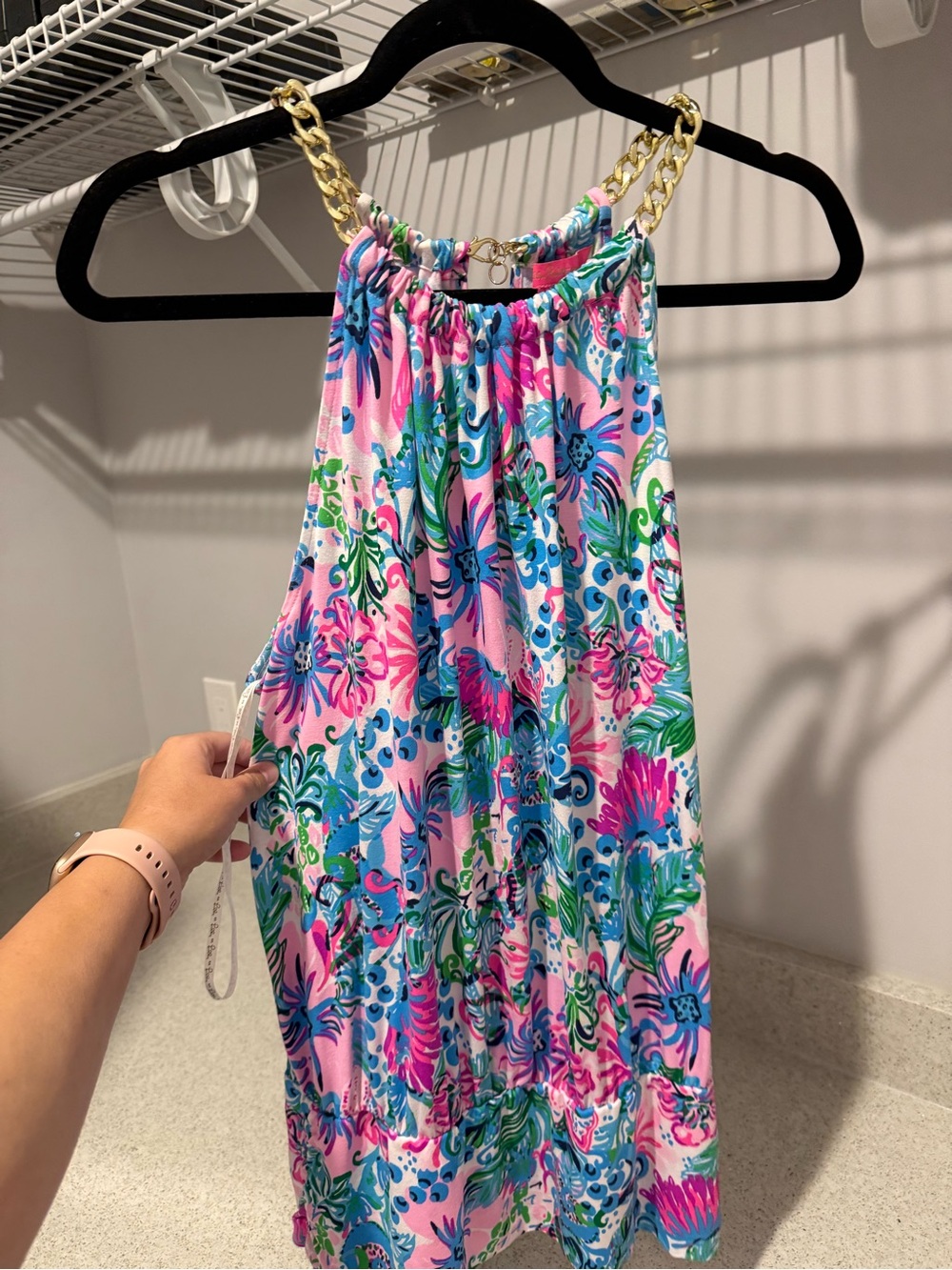 Lilly Pulitzer Pink Floral Halter Camisole with Gold Chain Straps